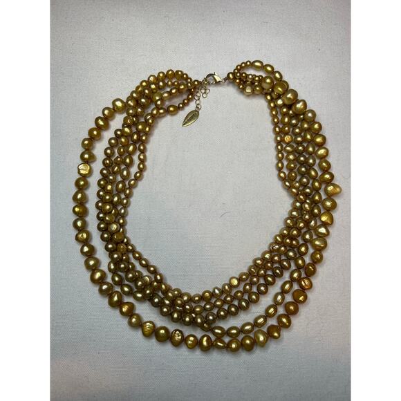 EUC Coldwater Creek Gold Freshwater Pearls Necklace Multi Strand 17" - Picture 1 of 8